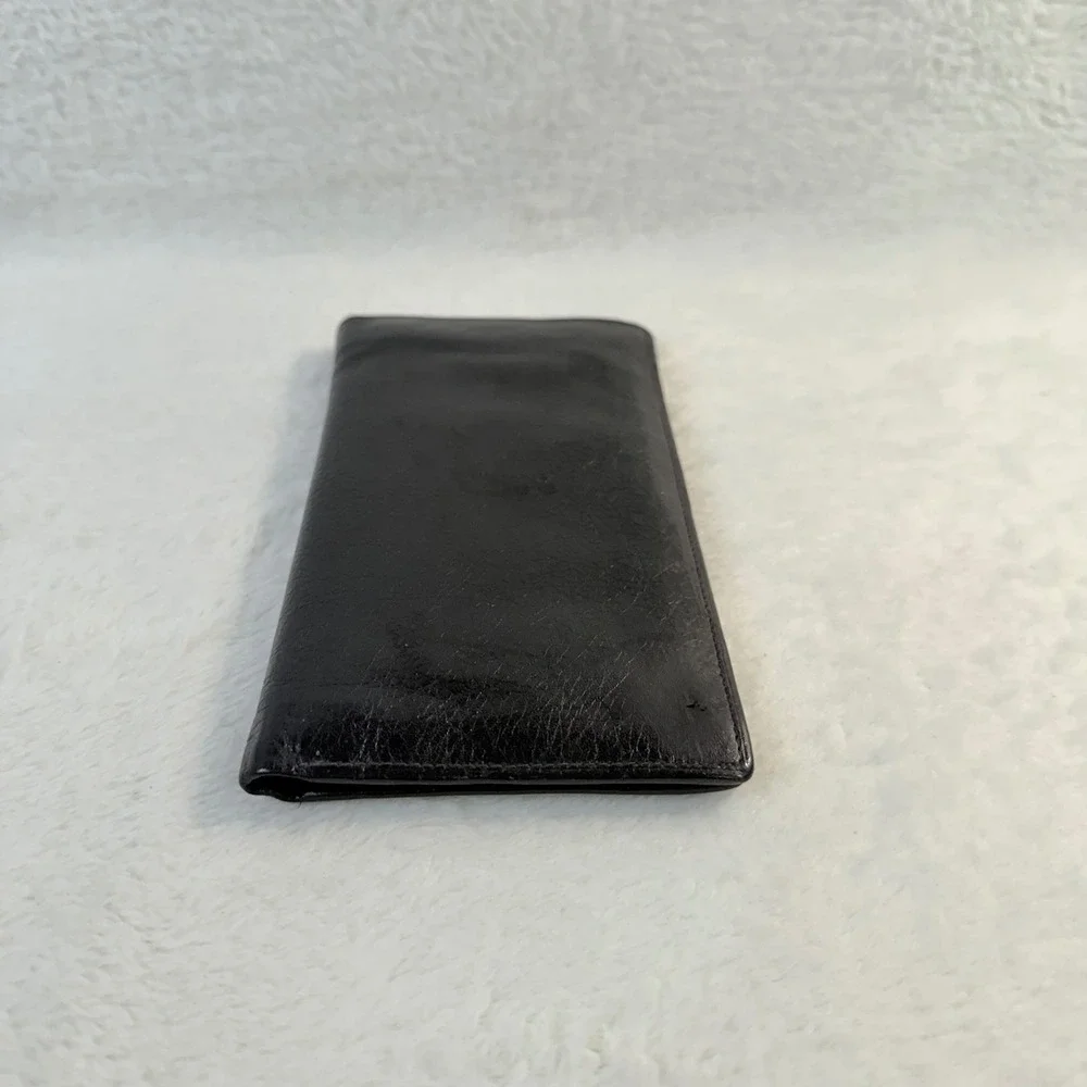 George Vintage Long Bifold Wallet Mens OS Black Genuine Leather Slim 12 Slot